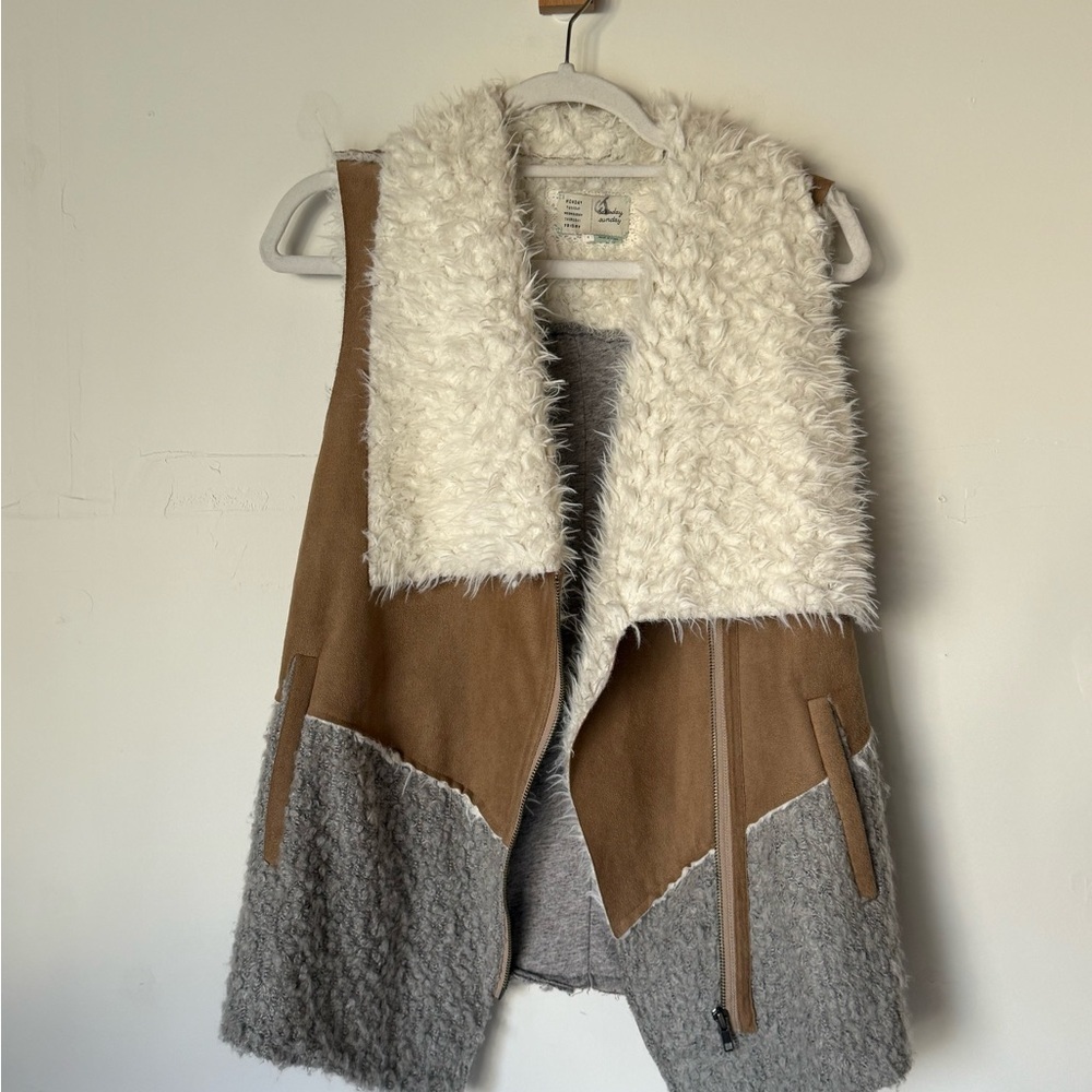 Anthropologie Brown and Gray Faux Fur Vest